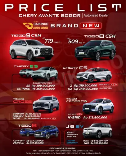 Pricelist Harga Chery tanahbaru 2025